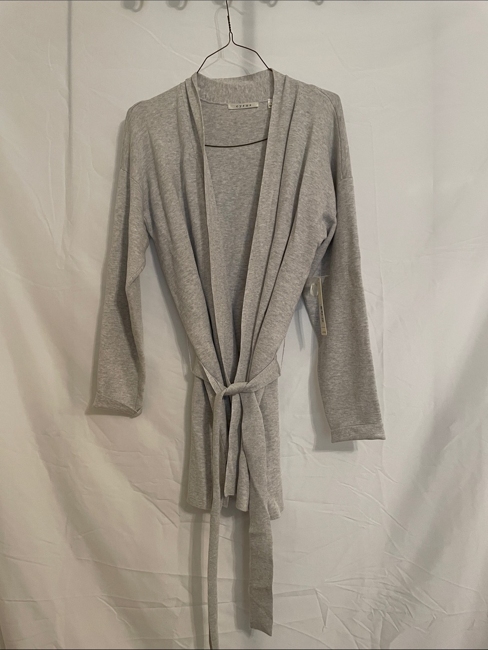 Cyrus Light Gray Open-Front Cardigan with Tie Belt